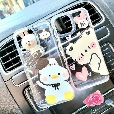 CASE IPHONE KUTE Viền Dẻo Trong Chống Shock (không vàng - nút nổi) (Gấu - Vịt)