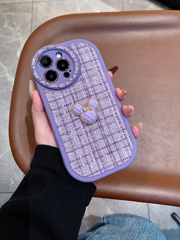 Case Ốp điện thoại iPhone Mickey nổi vải nỉ dạ tweed iPhone 11/12/13/14/Plus/Pro/Promax