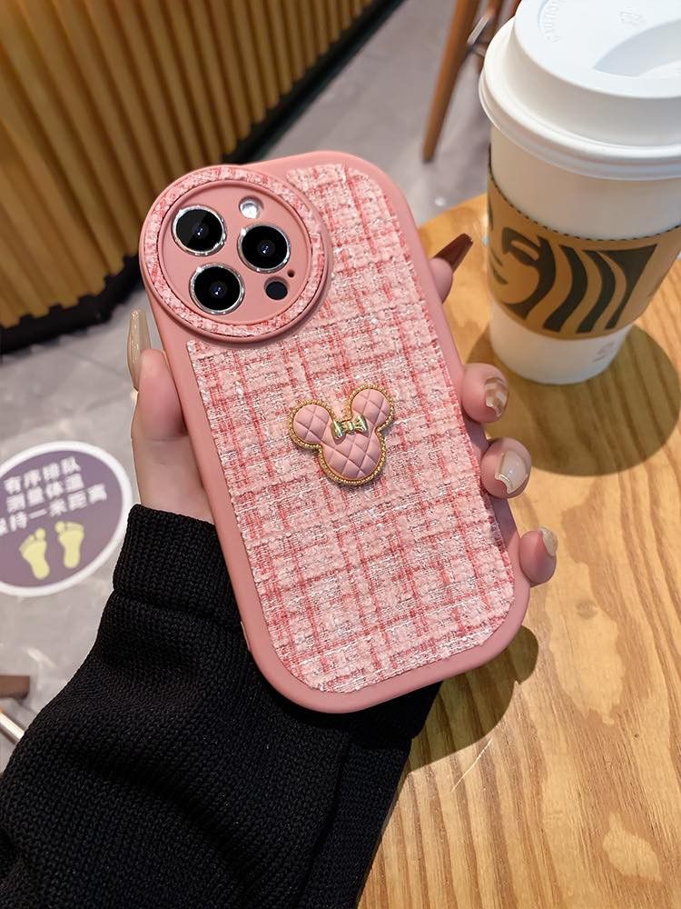 Case Ốp điện thoại iPhone Mickey nổi vải nỉ dạ tweed iPhone 11/12/13/14/Plus/Pro/Promax