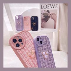 Case Ốp điện thoại iPhone Mickey nổi vải nỉ dạ tweed iPhone 11/12/13/14/Plus/Pro/Promax