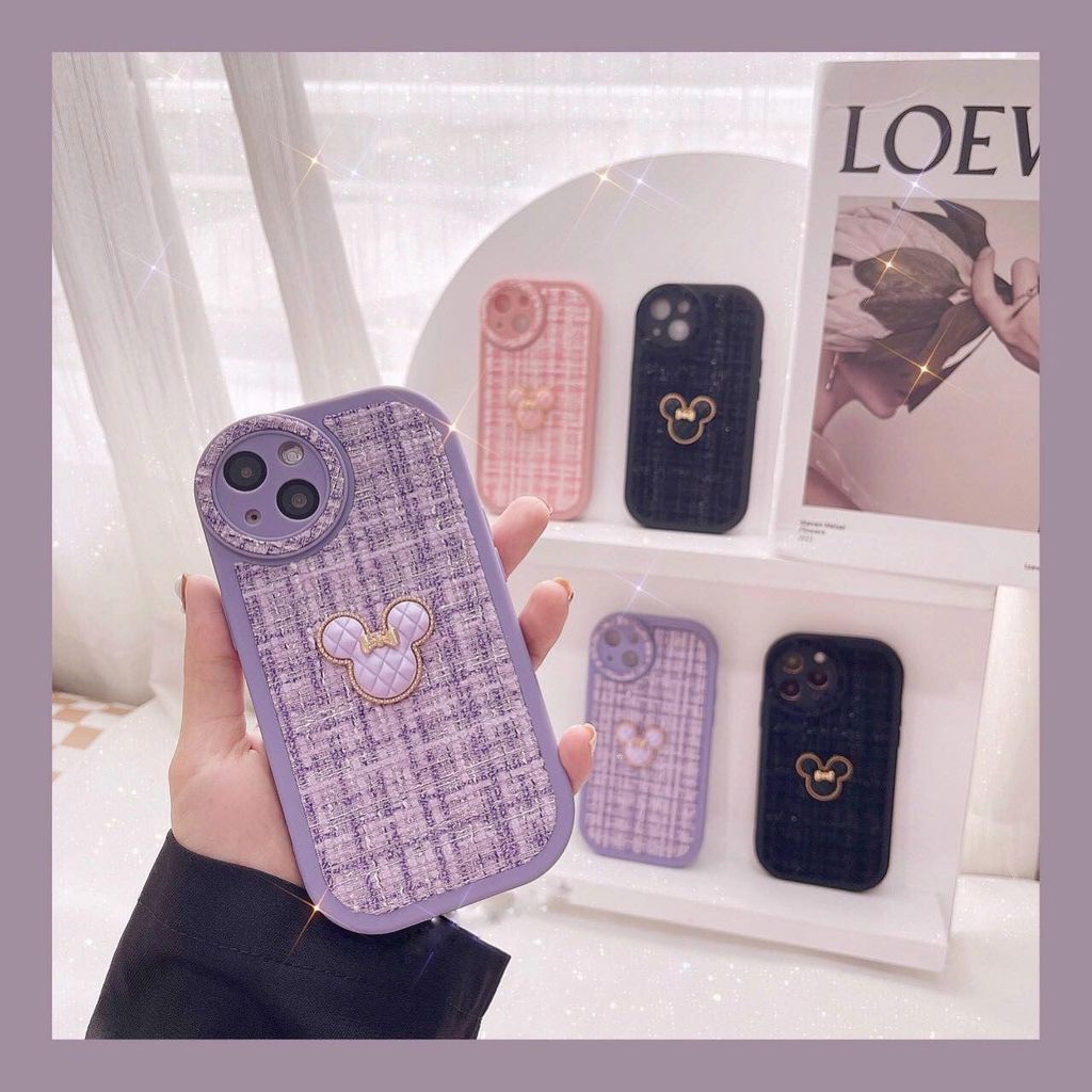 Case Ốp điện thoại iPhone Mickey nổi vải nỉ dạ tweed iPhone 11/12/13/14/Plus/Pro/Promax