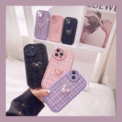 Case Ốp điện thoại iPhone Mickey nổi vải nỉ dạ tweed iPhone 11/12/13/14/Plus/Pro/Promax