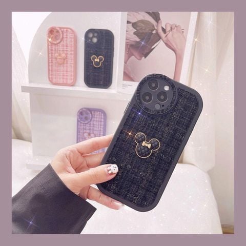 Case Ốp điện thoại iPhone Mickey nổi vải nỉ dạ tweed iPhone 11/12/13/14/Plus/Pro/Promax