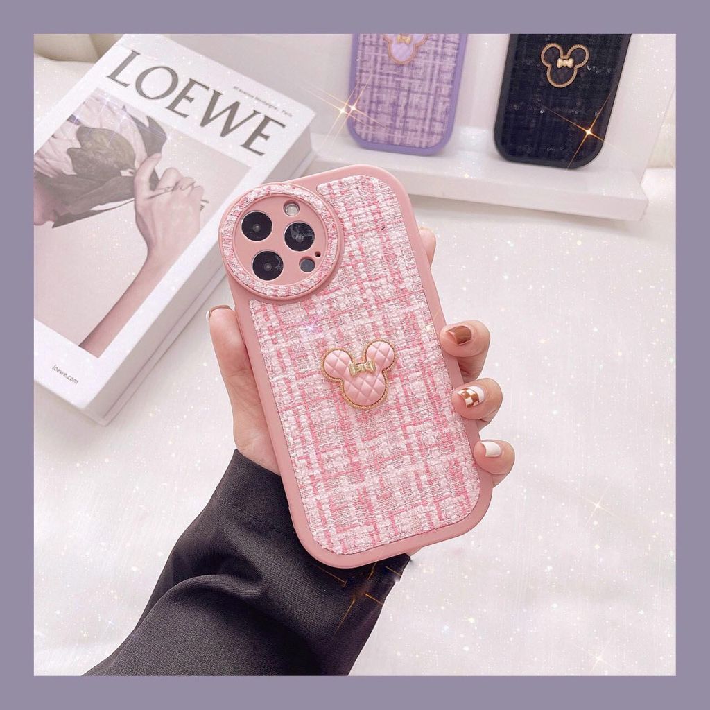 Case Ốp điện thoại iPhone Mickey nổi vải nỉ dạ tweed iPhone 11/12/13/14/Plus/Pro/Promax