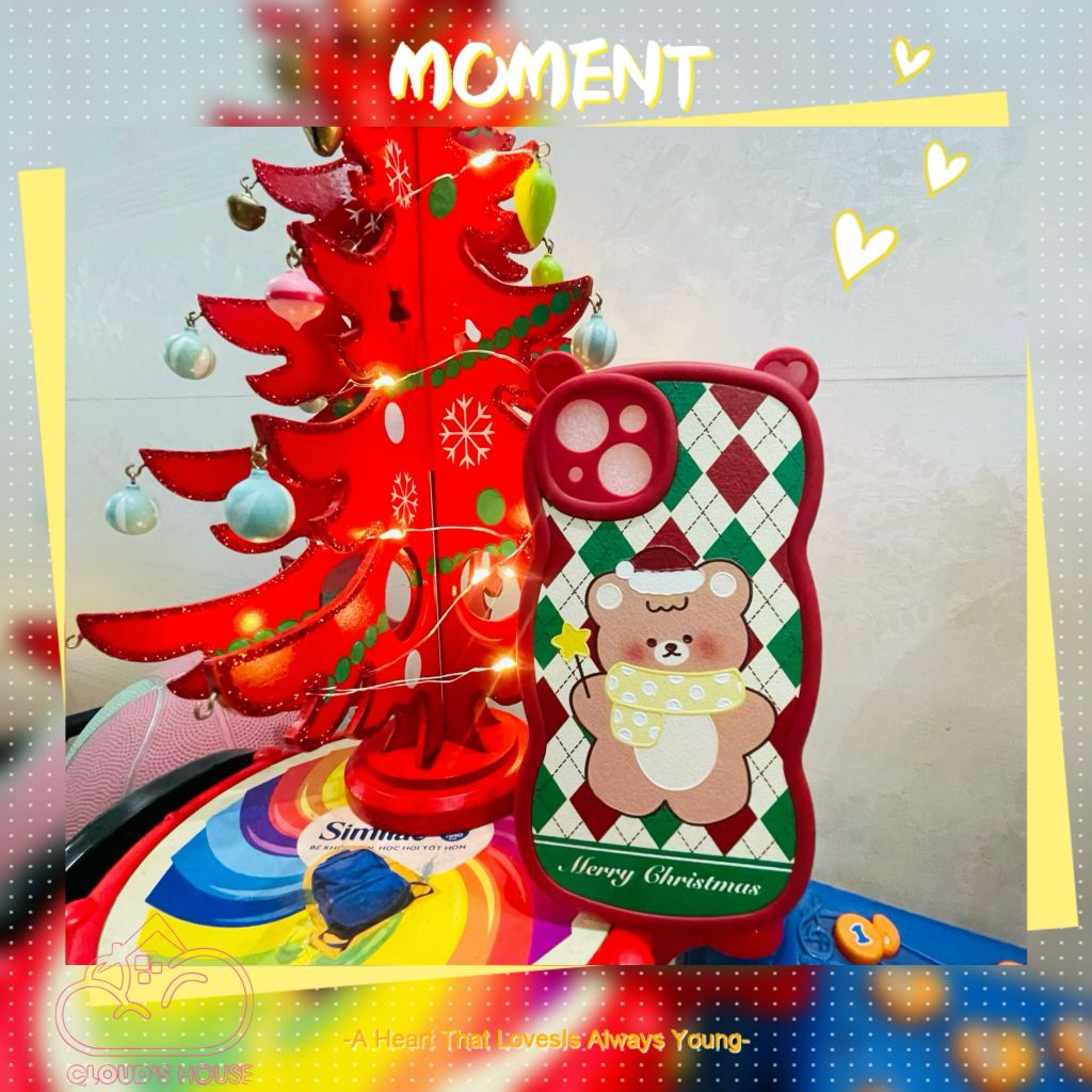 CASE IPHONE Merry Christmas Tai Gấu Viền Gợn Sóng Siêu Xinh - NOEL