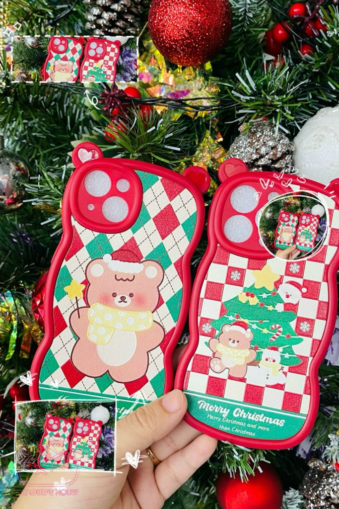 CASE IPHONE Merry Christmas Tai Gấu Viền Gợn Sóng Siêu Xinh - NOEL