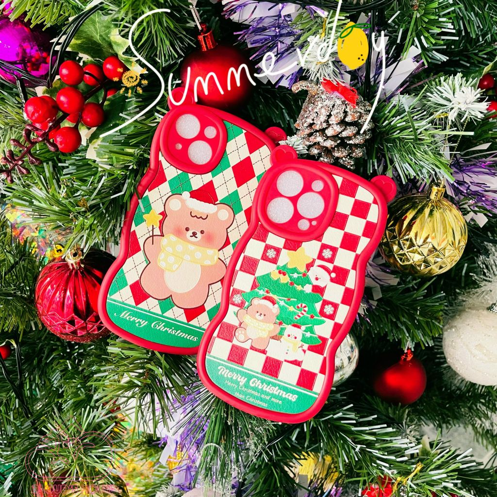 CASE IPHONE Merry Christmas Tai Gấu Viền Gợn Sóng Siêu Xinh - NOEL