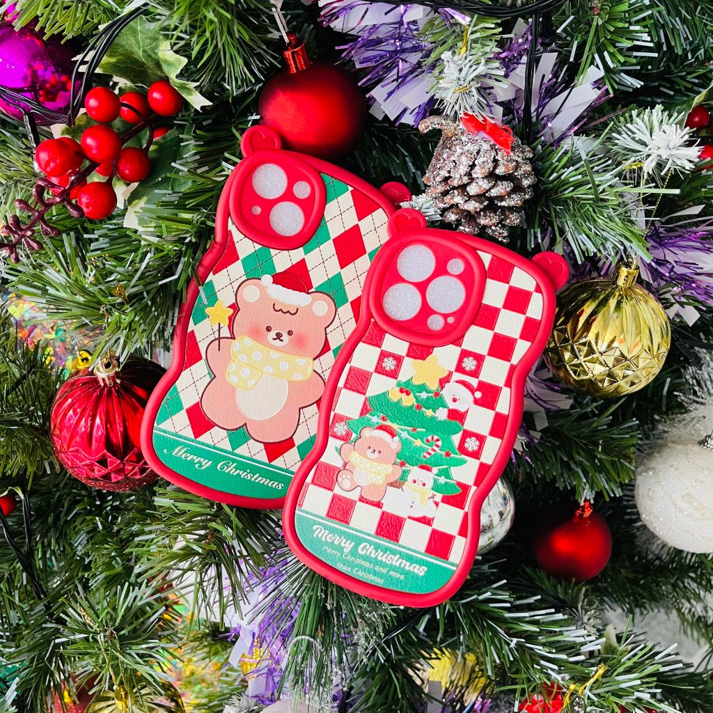 CASE IPHONE Merry Christmas Tai Gấu Viền Gợn Sóng Siêu Xinh - NOEL