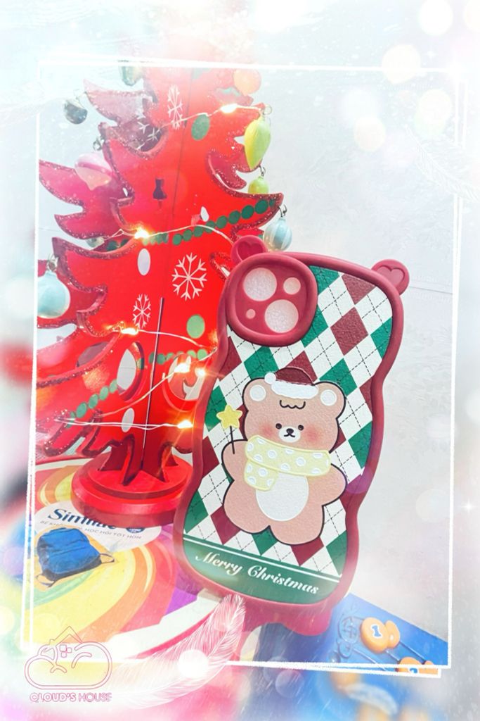 CASE IPHONE Merry Christmas Tai Gấu Viền Gợn Sóng Siêu Xinh - NOEL