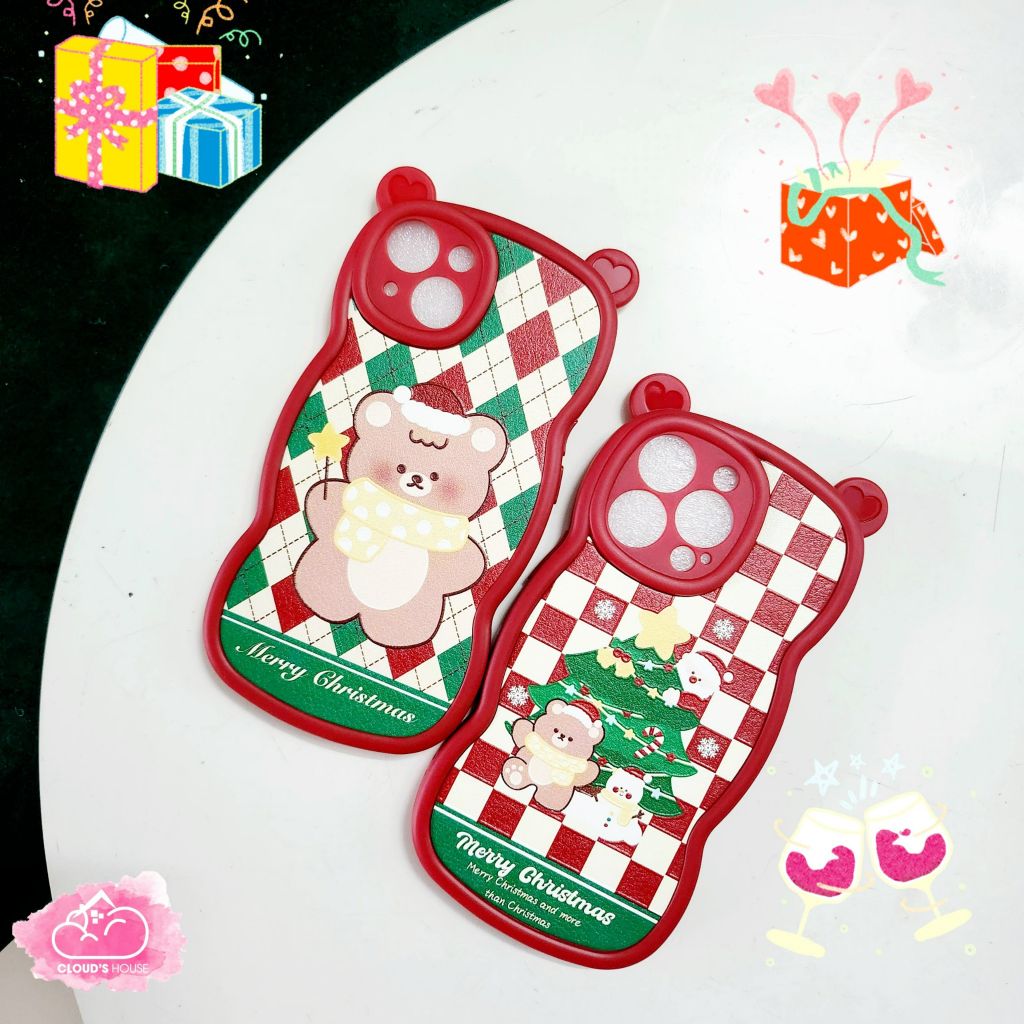 CASE IPHONE Merry Christmas Tai Gấu Viền Gợn Sóng Siêu Xinh - NOEL