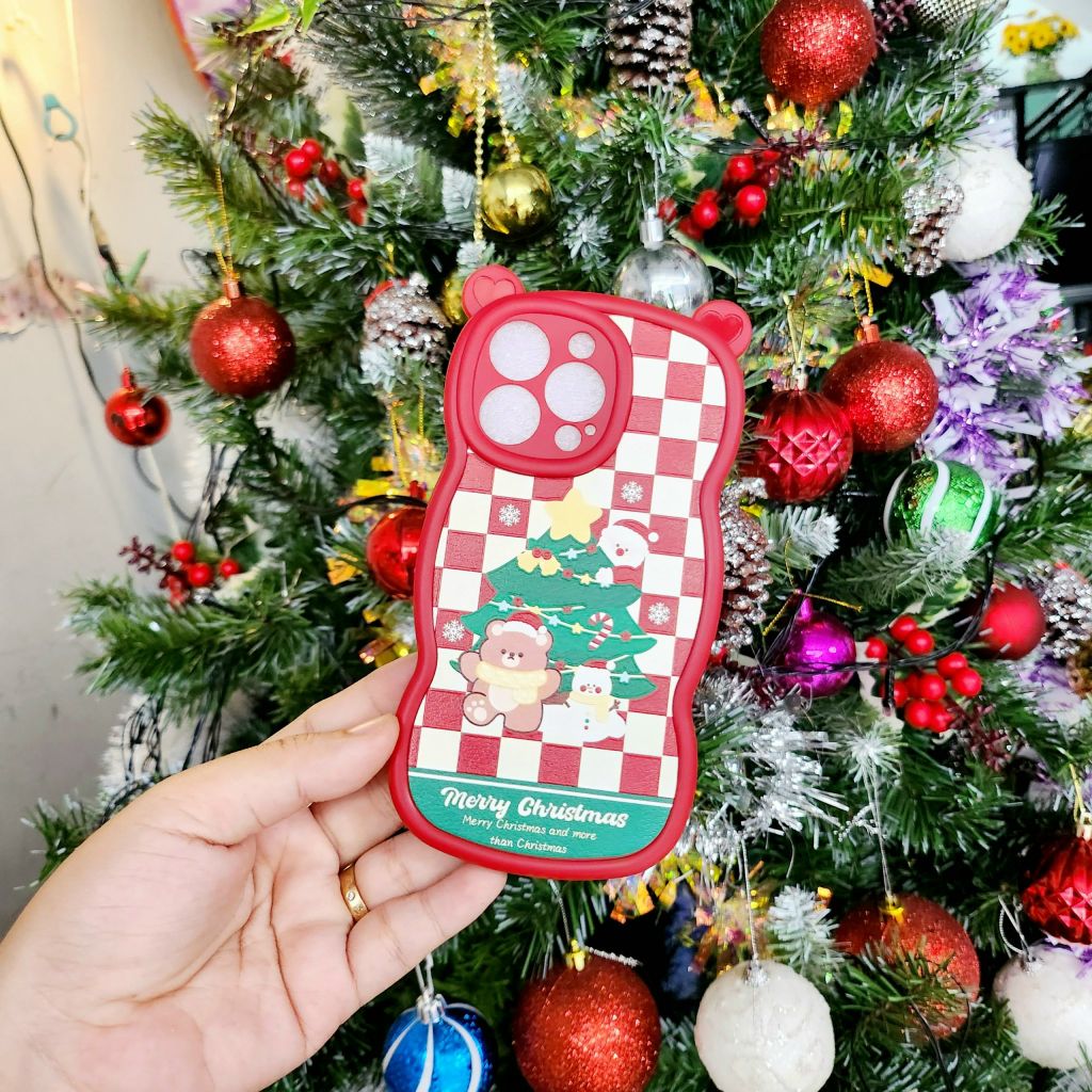 CASE IPHONE Merry Christmas Tai Gấu Viền Gợn Sóng Siêu Xinh - NOEL