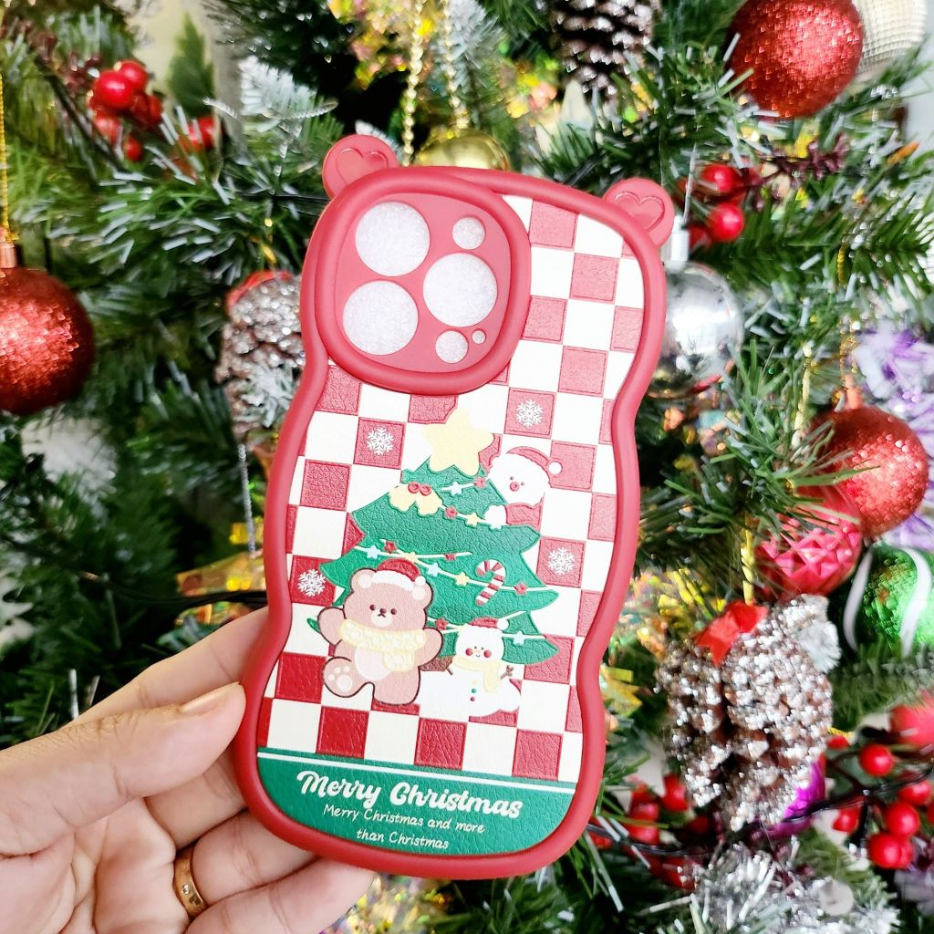 CASE IPHONE Merry Christmas Tai Gấu Viền Gợn Sóng Siêu Xinh - NOEL