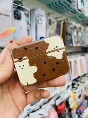 COVER AIRPOD Gấu Form Vuông sọc nhám da
