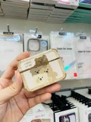 COVER AIRPOD Gấu Form Vuông sọc nhám da