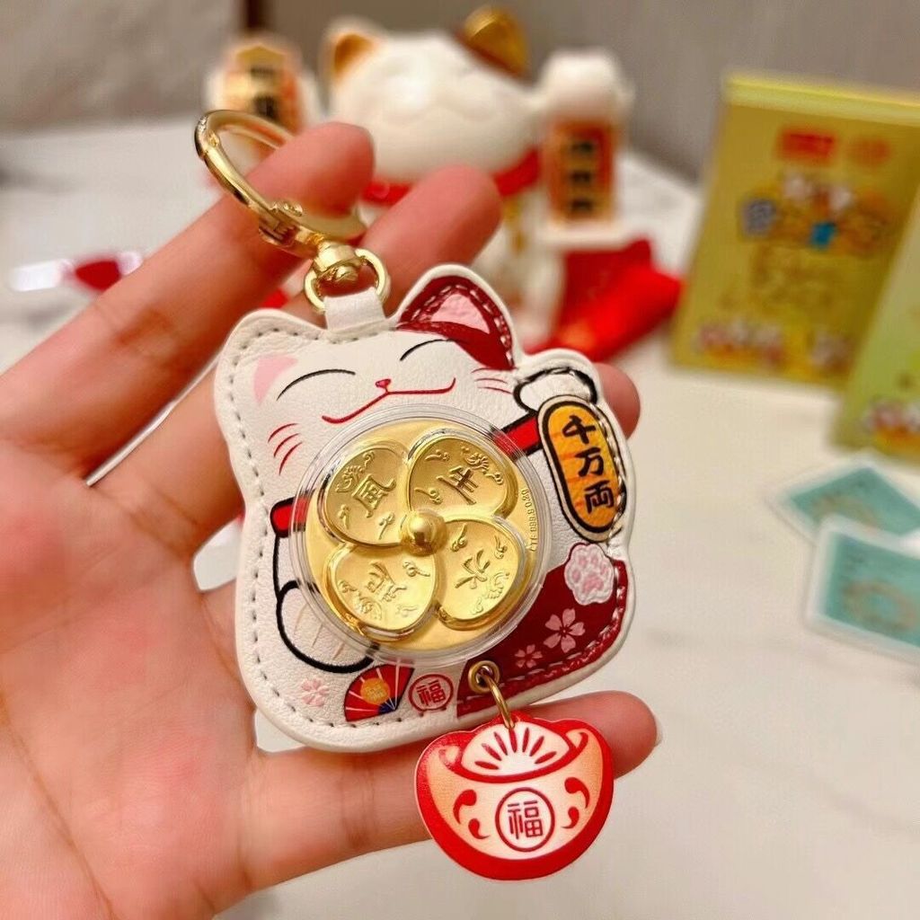 Móc khoá Mèo may mắn xoay Chiêu tài Vạn Sự Như Ý - Chất Da Cao cấp - TẾT