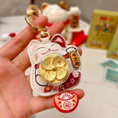 Móc khoá Mèo may mắn xoay Chiêu tài Vạn Sự Như Ý - Chất Da Cao cấp - TẾT