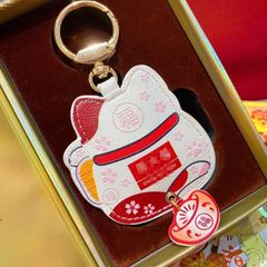 Móc khoá Mèo may mắn xoay Chiêu tài Vạn Sự Như Ý - Chất Da Cao cấp - TẾT