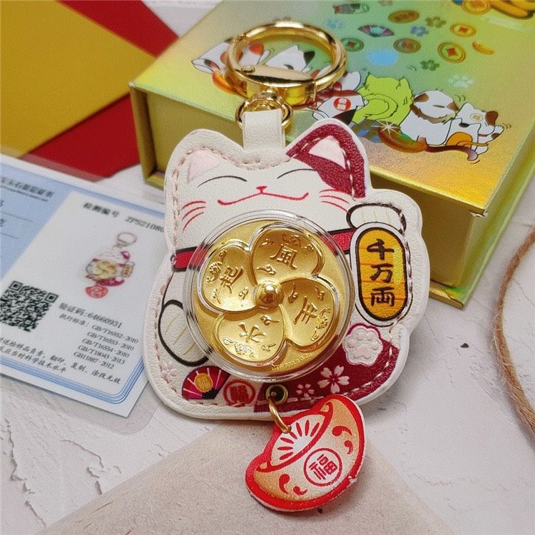 Móc khoá Mèo may mắn xoay Chiêu tài Vạn Sự Như Ý - Chất Da Cao cấp - TẾT