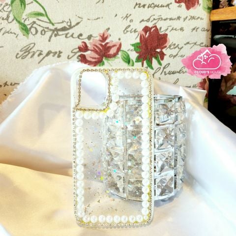 CASE IPHONE HOLOGRAM Trong Suốt Bling Bling Viền Ngọc Trai