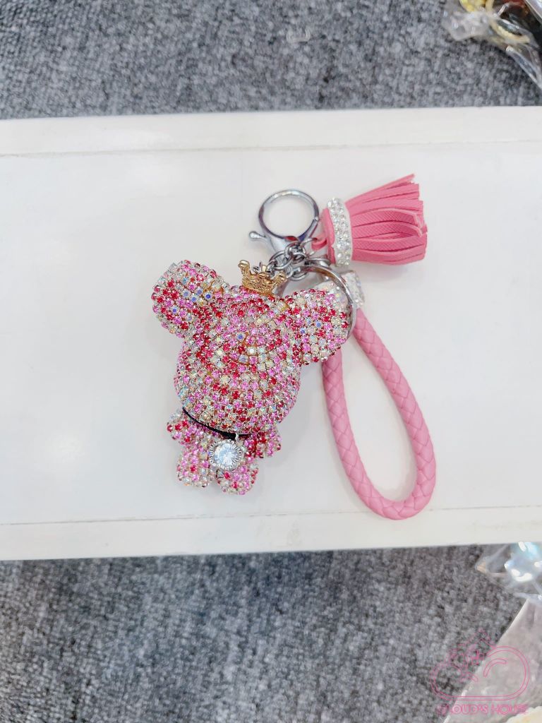 MÓC KHÓA BEARBRICK ĐÍNH ĐÁ SANG CHẢNH MẬP (CÓ KÈM DÂY DA)