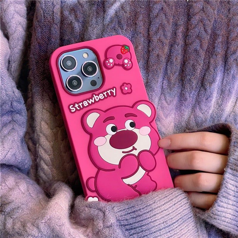 Case Ốp điện thoại iPhone Gấu dâu Lotso Su dẻo Chống Shock iPhone 11/12/13/14/Plus/Pro/Promax
