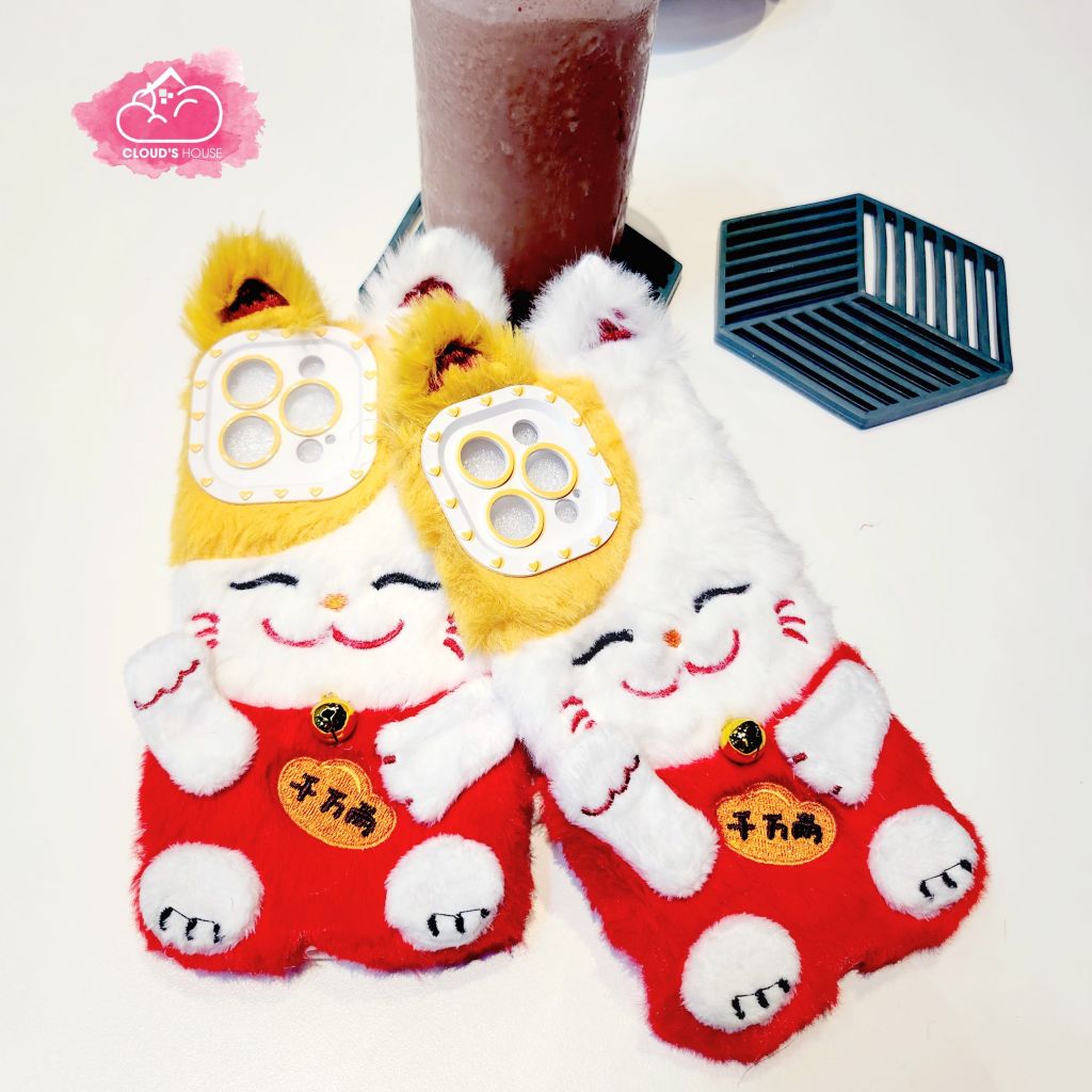 Case Ốp điện thọai iPhone Mèo may mắn Lông Flupfy iPhone 11/12/13/14/Pro/Promax - TẾT