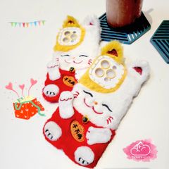 Case Ốp điện thọai iPhone Mèo may mắn Lông Flupfy iPhone 11/12/13/14/Pro/Promax - TẾT