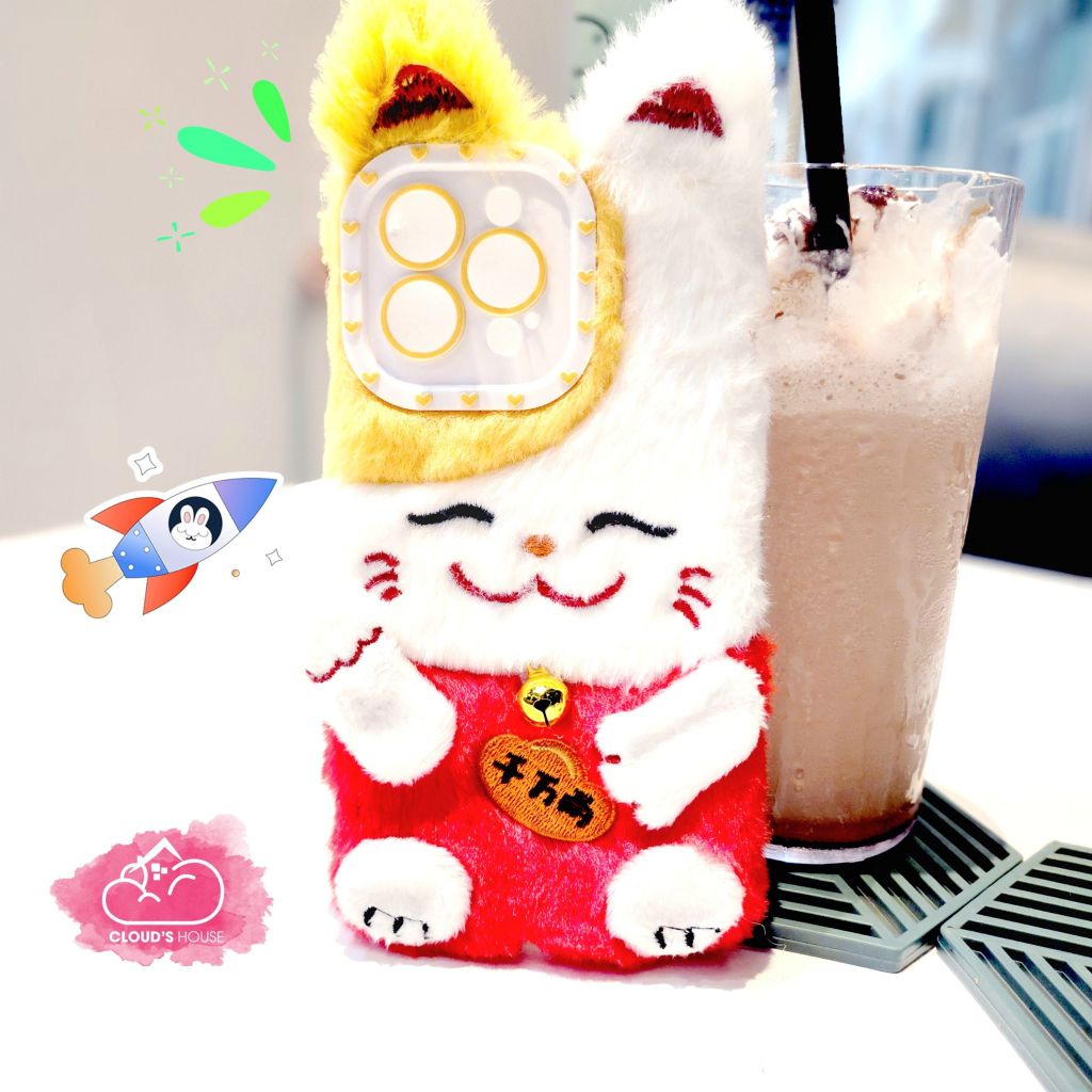 Case Ốp điện thọai iPhone Mèo may mắn Lông Flupfy iPhone 11/12/13/14/Pro/Promax - TẾT