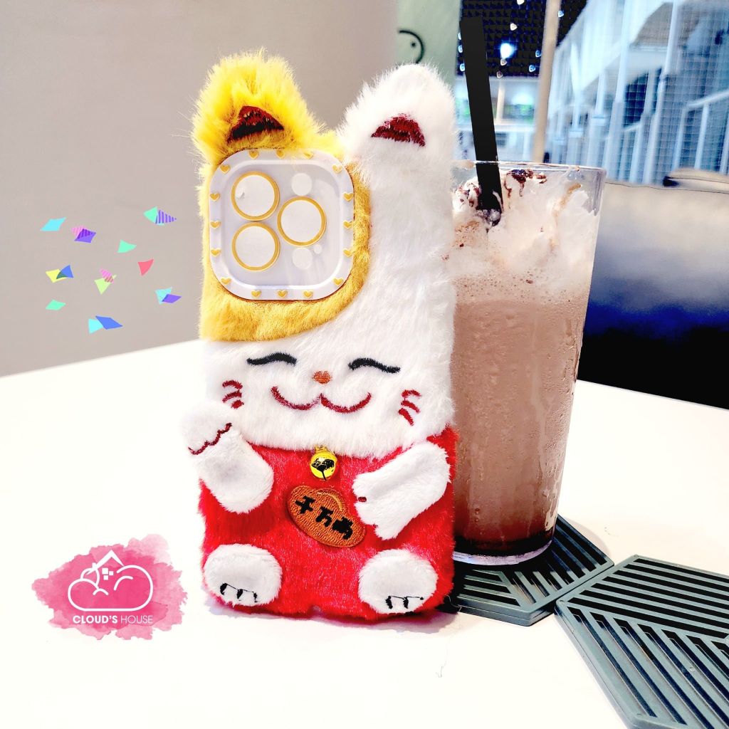 Case Ốp điện thọai iPhone Mèo may mắn Lông Flupfy iPhone 11/12/13/14/Pro/Promax - TẾT