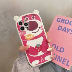 Case Ốp điện thoại iPhone Gấu dâu Lotso Nhám da Tai gấu iPhone 11/12/13/14/Pro/Promax