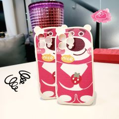 Case Ốp điện thoại iPhone Gấu dâu Lotso Nhám da Tai gấu iPhone 11/12/13/14/Pro/Promax