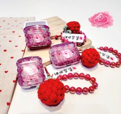 Cover Airpod Gấu dâu Lotso Chất dẻo gợn sóng Kèm móc khoá