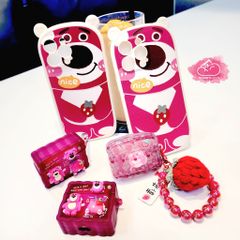 Case Ốp điện thoại iPhone Gấu dâu Lotso Nhám da Tai gấu iPhone 11/12/13/14/Pro/Promax