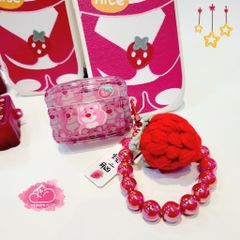 Cover Airpod Gấu dâu Lotso Chất dẻo gợn sóng Kèm móc khoá