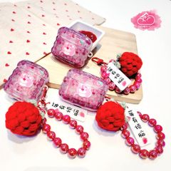Cover Airpod Gấu dâu Lotso Chất dẻo gợn sóng Kèm móc khoá