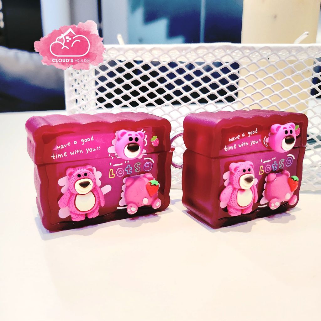 Cover Case Vỏ bảo vệ Airpod Gấu dâu Lotso Gợn sóng icon nổi