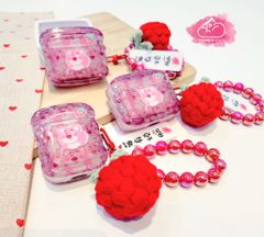 Cover Airpod Gấu dâu Lotso Chất dẻo gợn sóng Kèm móc khoá