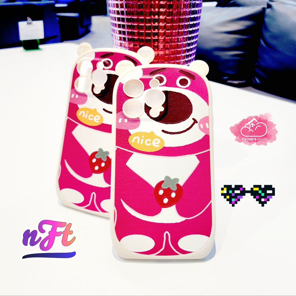 Case Ốp điện thoại iPhone Gấu dâu Lotso Nhám da Tai gấu iPhone 11/12/13/14/Pro/Promax