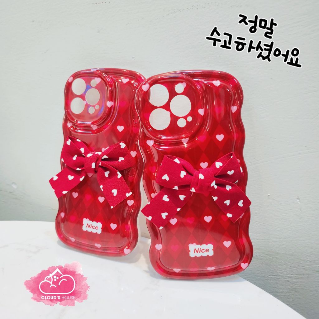 Case Ốp điện thoại iPhone Phao Gợn sóng Nơ đỏ iPhone 11/12/13/14/Plus/Pro/Promax