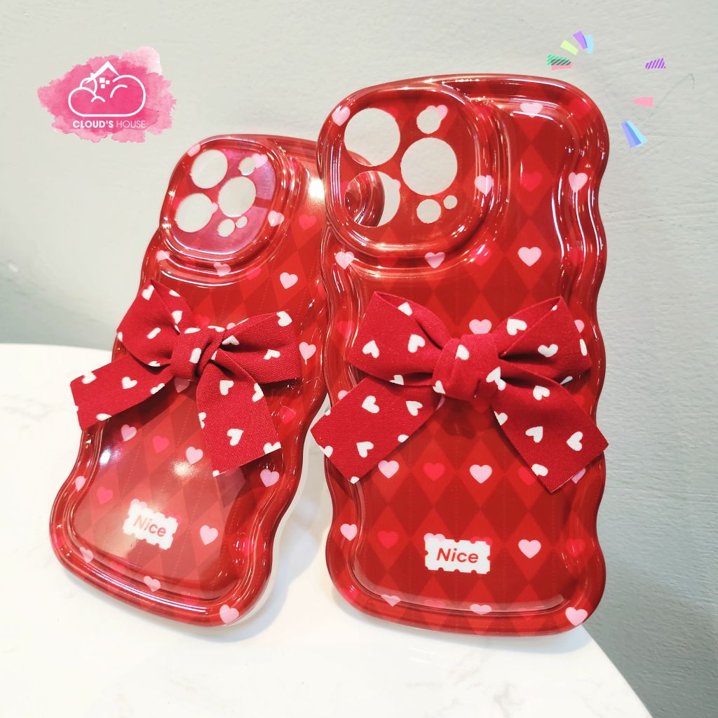 Case Ốp điện thoại iPhone Phao Gợn sóng Nơ đỏ iPhone 11/12/13/14/Plus/Pro/Promax