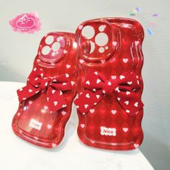 Case Ốp điện thoại iPhone Phao Gợn sóng Nơ đỏ iPhone 11/12/13/14/Plus/Pro/Promax