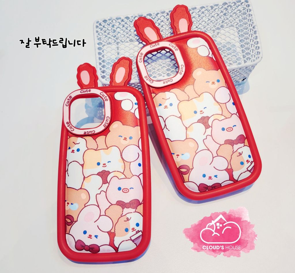 Case Ốp điện thoại iPhone Phao Da Tai thỏ Viền camera Cute iPhone 11/12/13/14/Pro/Promax
