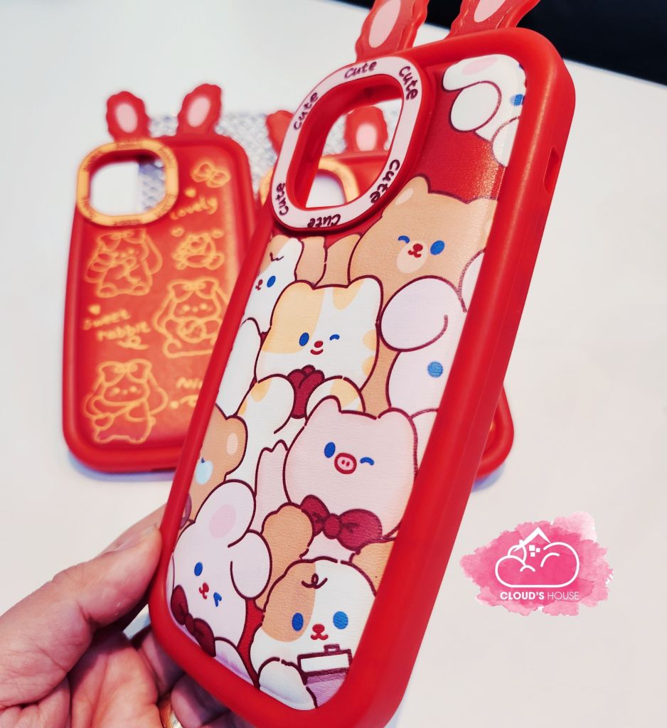 Case Ốp điện thoại iPhone Phao Da Tai thỏ Viền camera Cute iPhone 11/12/13/14/Pro/Promax