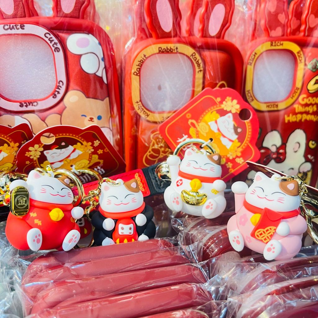 MÓC KHÓA MÈO MAY MẮN - Dây phối da LUCKY - TẾT