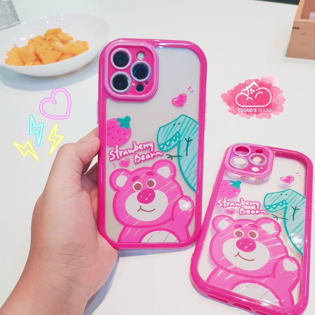 Case Ốp điện thoại iPhone Gấu dâu Lotso Trong viền dẻo Chống ố iPhone 11/12/13/14/Pro/Promax