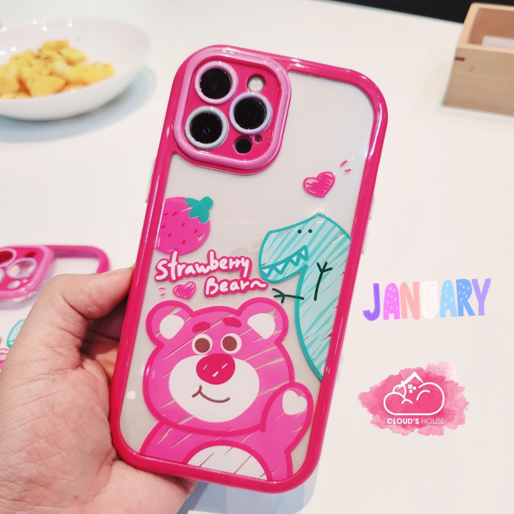 Case Ốp điện thoại iPhone Gấu dâu Lotso Trong viền dẻo Chống ố iPhone 11/12/13/14/Pro/Promax