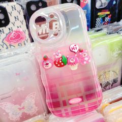 Case Ốp điện thoại iPhone Gấu dâu Lotso Phao trong Viền gợn sóng Chống Shock iPhone 11/12/13/14/Pro/Promax