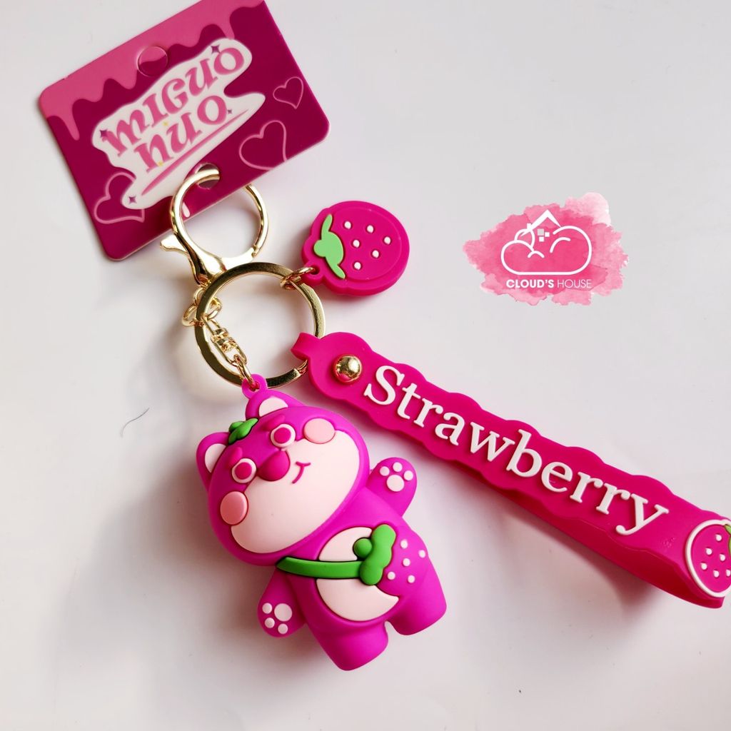 MÓC KHÓA GẤU HỒNG LOTSO Má hồng - ( DÂY HỒNG )