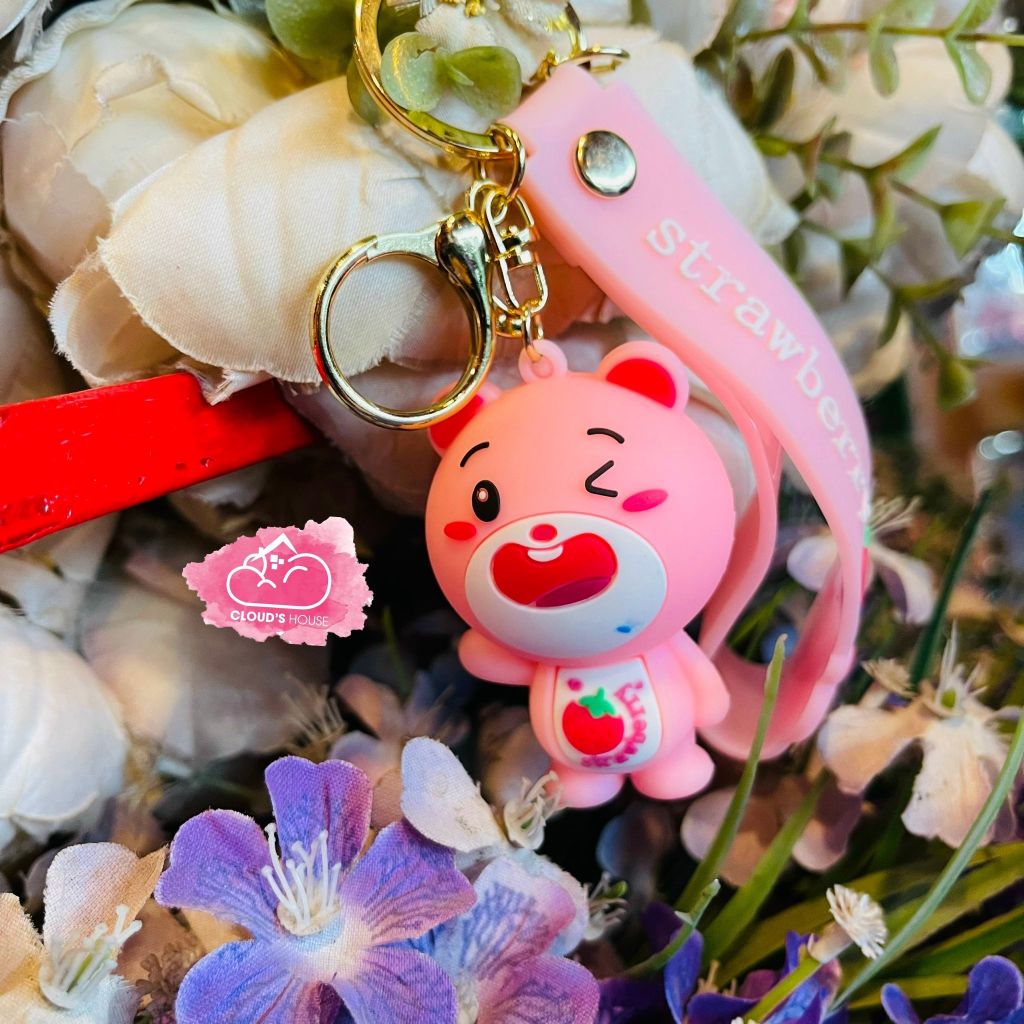 MÓC KHÓA GẤU DÂU LOTSO Đầu To Cute Đáng Yêu (CẦM GẬY)