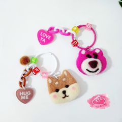 Móc khóa Chó Shiba flower xích màu hug me